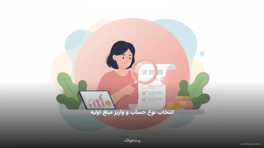 انتخاب نوع حساب و واریز مبلغ اولیه